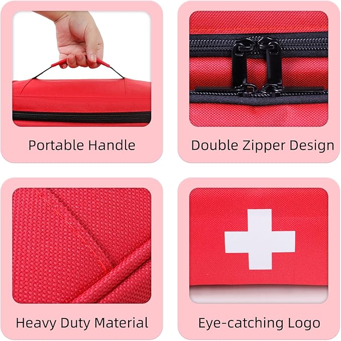 First Aid Bag Empty First Aid Kit Storage Bag Small Medical Bag Portable Medical Supplies Organizer for Travel, Home, Office, Car, Outdoor, Camping, Hiking, School (Red)