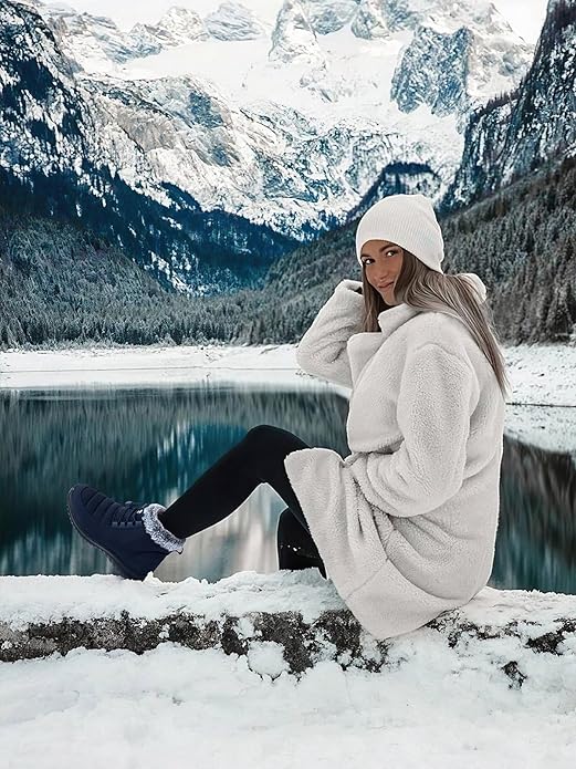 SHIBEVER Winter Boots for Women Snow: Fur Lined Warm Ankle Boots - Adjustable Water Resistant Outdoor Zipper Snow Shoes
