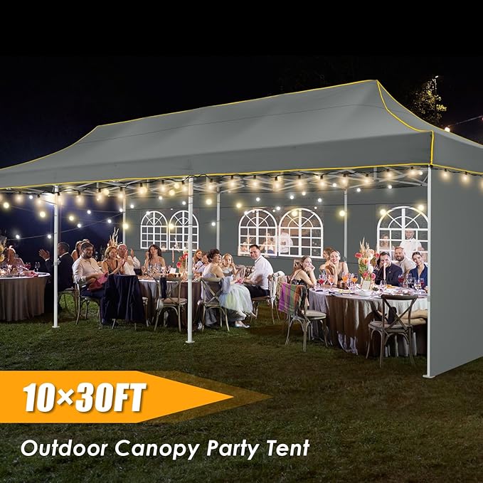 HOTEEL Tents for Parties 10x30 Heavy Duty Pop Up Canopy Tent with 5 Sidewalls&Wheeled Bag, Commercial Event Party Tent Wedding Instant Canopy Waterproof, UV 50+, Upgraded Thicked Hexagonal Legs, Gray