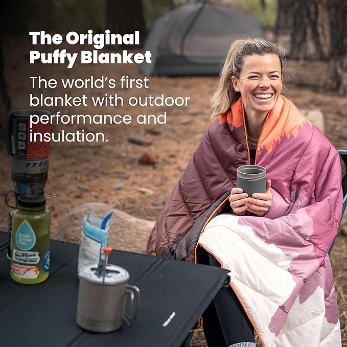 Rumpl Original Puffy Blanket - Warm, Water-Resistant Camping Blanket with 100% Recycled Synthetic Insulation, 52"x75", Original Puffy V2, Valley Dusk