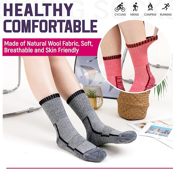 DoSmart Merino Wool Hiking Socks for Women Thermal Winter Warm Moisture Wicking Boot Work Cushion Gift Socks 5 Pairs