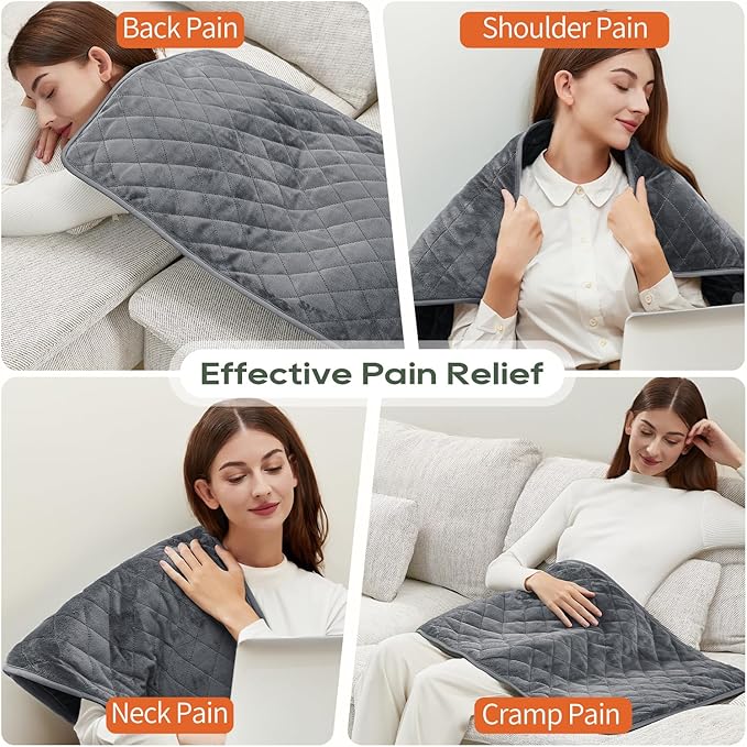 Electric Heating Pad for Pain Relief - 35"x20" King Size, Soft Velvet, Moist & Dry Heat, Adjustable Temperature, Auto Shut-Off, Machine Washable, Ideal for Back, Neck, Shoulder & Menstrual Cramps