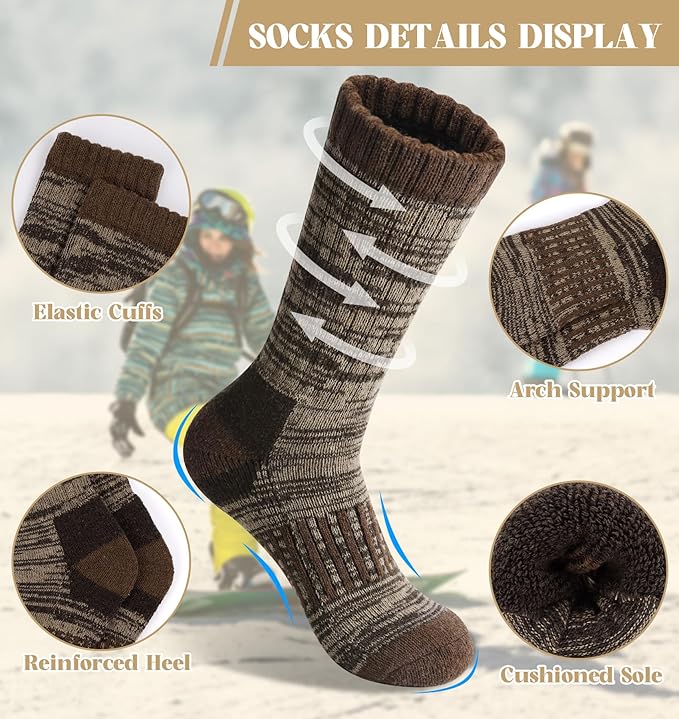 Justay 4 Pairs Merino Wool Socks for Women, Hiking Thermal Warm Winter Cozy Thick Boot Socks for Women Gifts