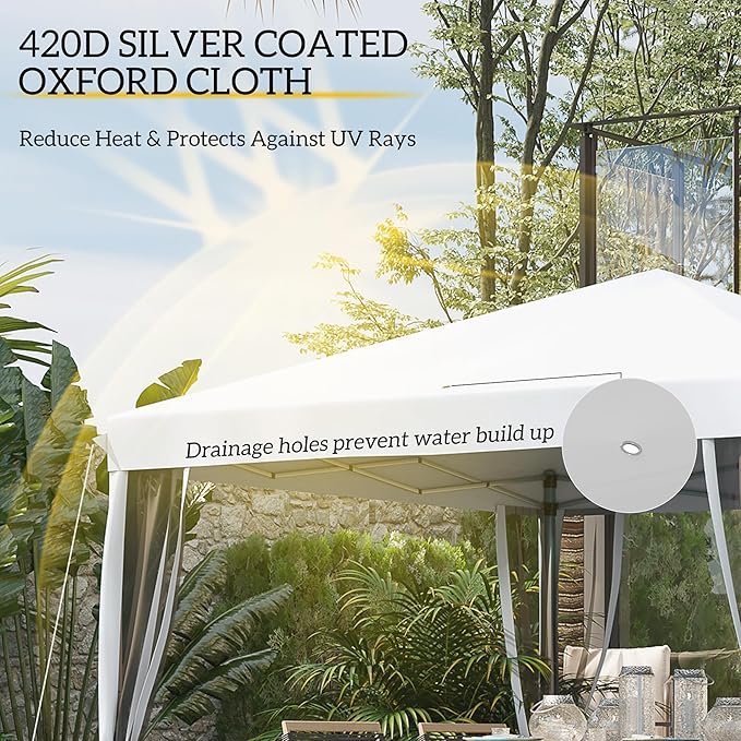 Outsunny 10' x 10' Pop Up Canopy Tent with Netting, Instant Gazebo, Screen House Room with Carry Bag, Height Adjustable, for Outdoor, Garden, Patio, Camping, Cream White