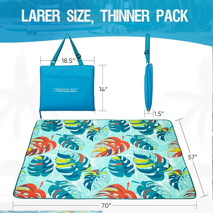 Beach Blanket Waterproof Sandproof Picnic Blankets 70โ x 57โ Camping Foldable Beach Mat Sand Free Large Portable Washable Play Mat Lightweight for Outdoor Park