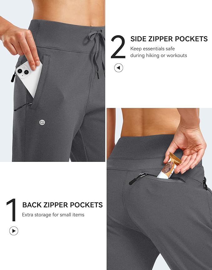 G Gradual Women's Fleece Lined Joggers Water Resistant Hiking Pants High Waisted Winter Thermal Sweatpants 3 Zipper Pockets