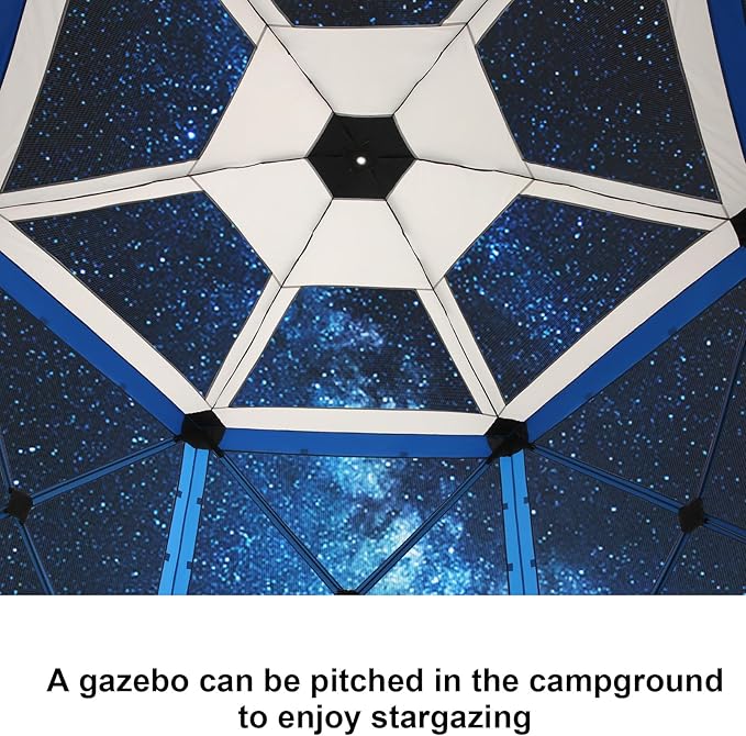 COBlZl Pop Up Gazebo 12x12 Screen House Tent for Camping, Outdoor Instant Stargazing Gazebo Canopy with Awning 2.0, Portable Hub Tent with Mosquito Netting, Pavilion for Backyard,Blue