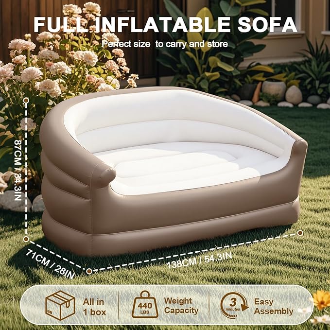 Twin Size Air Mattress Inflatable Sofa,Double Inflatable Chair for Adults-Flodable Blow Up Couch Lounger-Portable Air Sofa for Indoor Living/Tent Camping/Outdoor Activitie(Dark Brown)