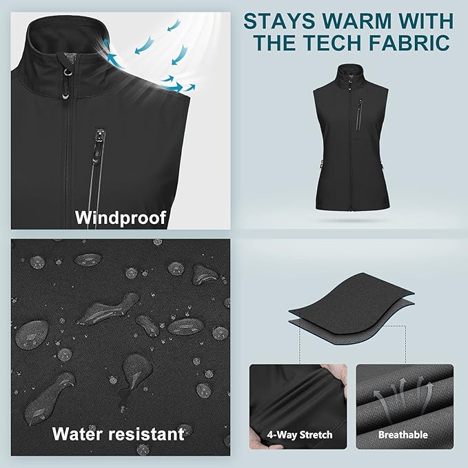 33,000ft Women's Lightweight Running Vest Outerwear with Pockets, Windproof Sleeveless Jacket for Golf Hiking Travel