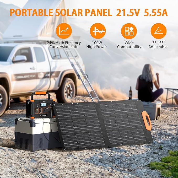 GRECELL Portable Solar Generator 500W with Solar Panel 100W, Portable Power Station 500W AC Outlet, Solar Panels 21.5V 5.5A for Home Use Outdoor Camping Backup Emergency