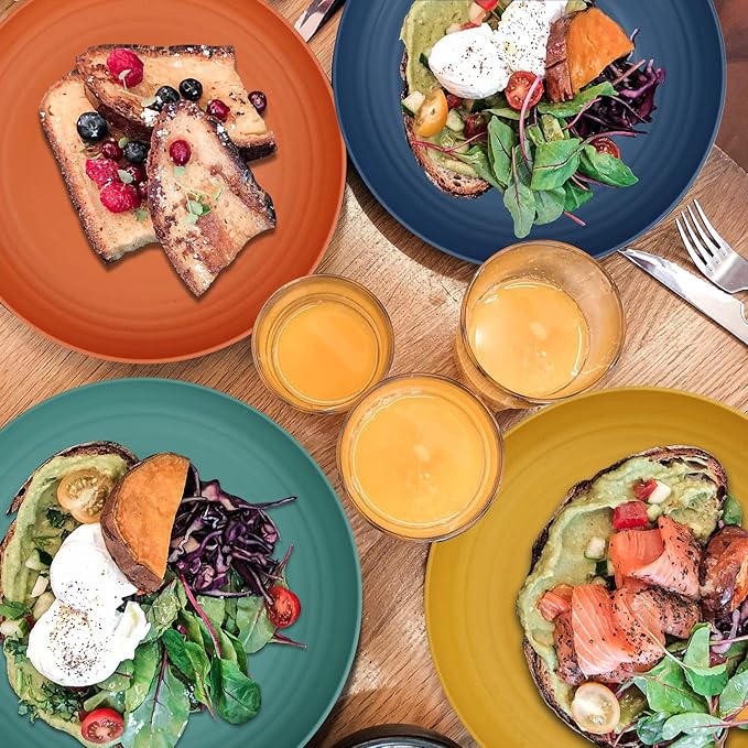 Wheat Straw Plates - 10 Inch Unbreakable Dinner Plates Set of 8 - Dishwasher & Microwave Safe Plastic Plates Reusable - Lightweight Plates for kitchen,camping (Colorful Series)