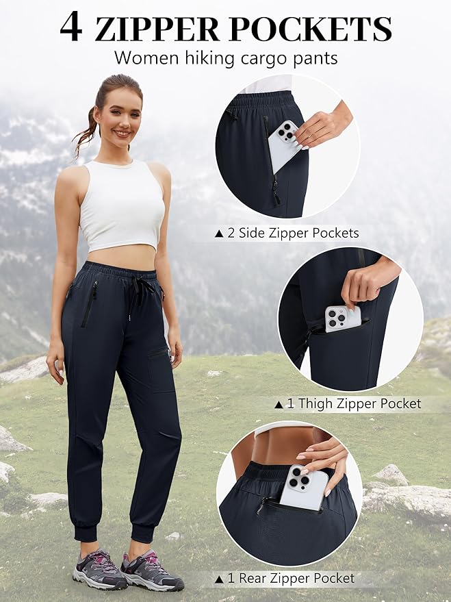 Womens Tall Hiking Pants 30/32/34 Inseam Lightweight Joggers Quick Dry 4 Pockets Travel Athletic Cargo UPF50+