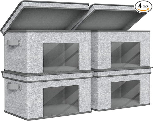 Univivi Fabric Foldable Storage Bins with Lids Collapsible Storage Boxes Bins Organization Baskets for Home, Closet, Playroom, 14''x10''x8.3'' (Gray, 4-Pack)