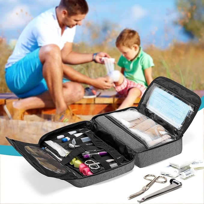 Trunab Portable First Aid Bag Empty, Medical Supplies Bag with 2 Inner Flap, Emergency Trauma Bag for Accessories, Grey