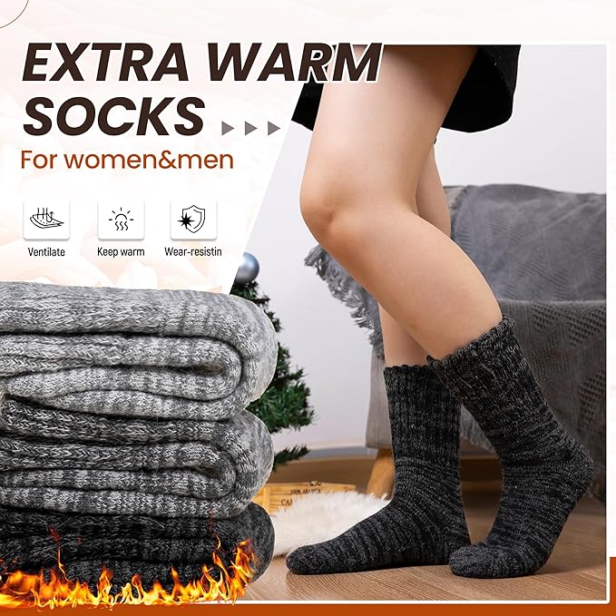 Eyean Merino Wool Socks Thermal Winter Ski Warm Thick Cozy Boot Hiking Socks for Women Men 3 Pairs
