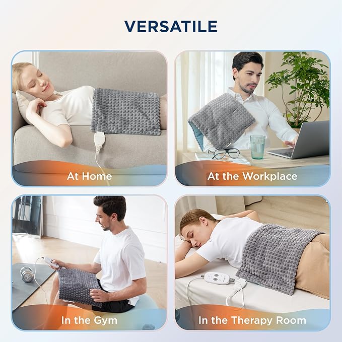 Bedsure Back Heating Pad for Neck and Shoulders, Weighted Heated Pad with Vibration, FSA Eligible Items, Birthday Gifts for Women Men Mom Men, Auto Shut Off, 5lbs 12" x 24", Grey