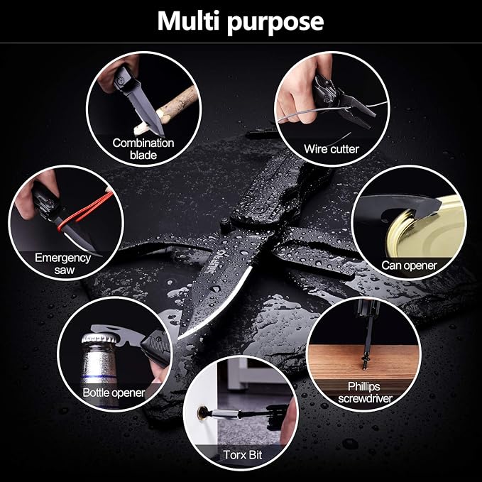 Multitool Pocket Knife for Men, Tactical Folding Multi Tool, Multipurpose Utility Plier Set, Camping, Survival, Hiking Gear, Screwdriver Kit, Mens Gifts Idea