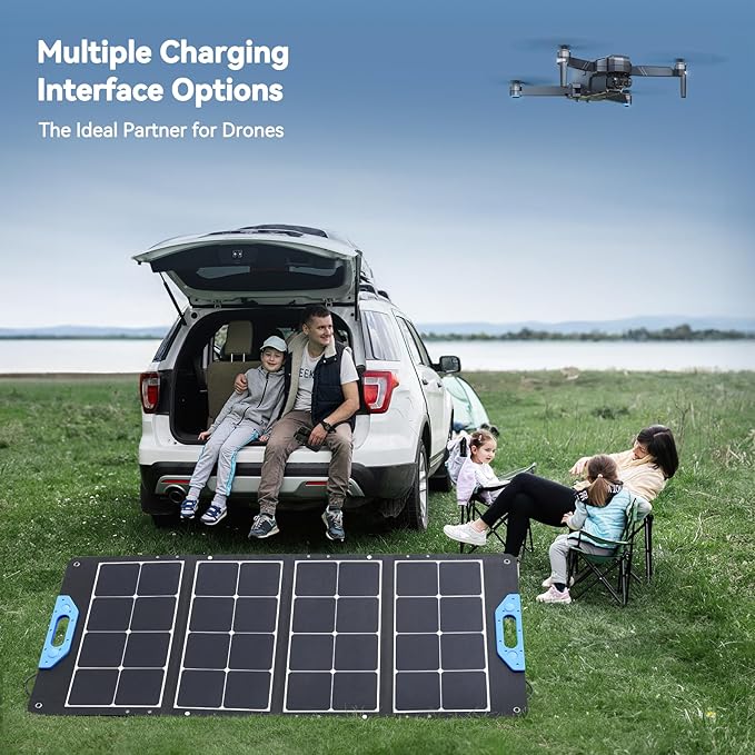 Ruko RK100 100W Portable and Foldable Solar Panel, IP67 Waterproof Power Backup, Solar Panel Charger for Power Station with Charging Expansion Box, Adjustable Kickstand for Camping/RVs