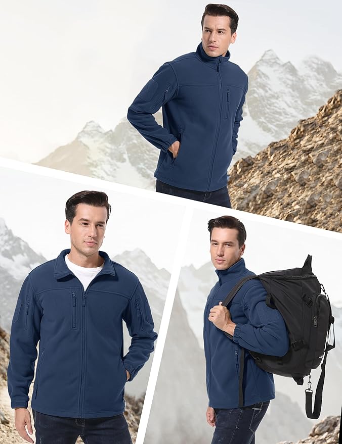 CRYSULLY Men's Fleece Jacket Tactical Full-Zip Winter Coat Jackets Multi Pockets