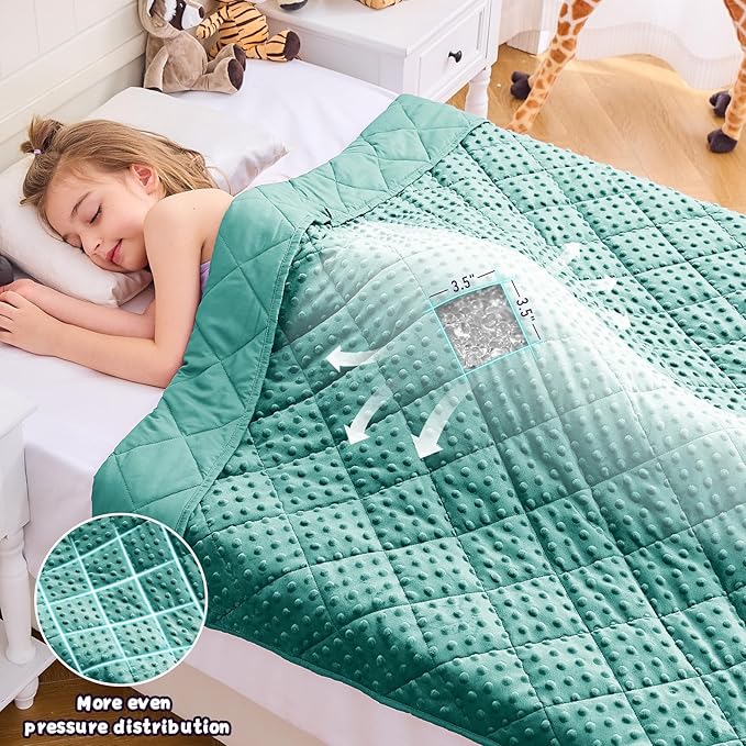 Weighted Blanket Kids (7lbs, 40"x60" Throw Size) - Breathable Minky Heavy Blanket for 60-90lbs with Premium Glass Beads - Soft Thick Blankets for All-Season Sleeping Comforter - Teal
