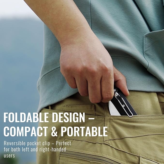 Pocket Folding Camping Knife, Stainless Steel Ultra Sharp Chef Knife with Ergonomic Handle for Cooking, Camping Trip, Outdoor Portable Kitchen