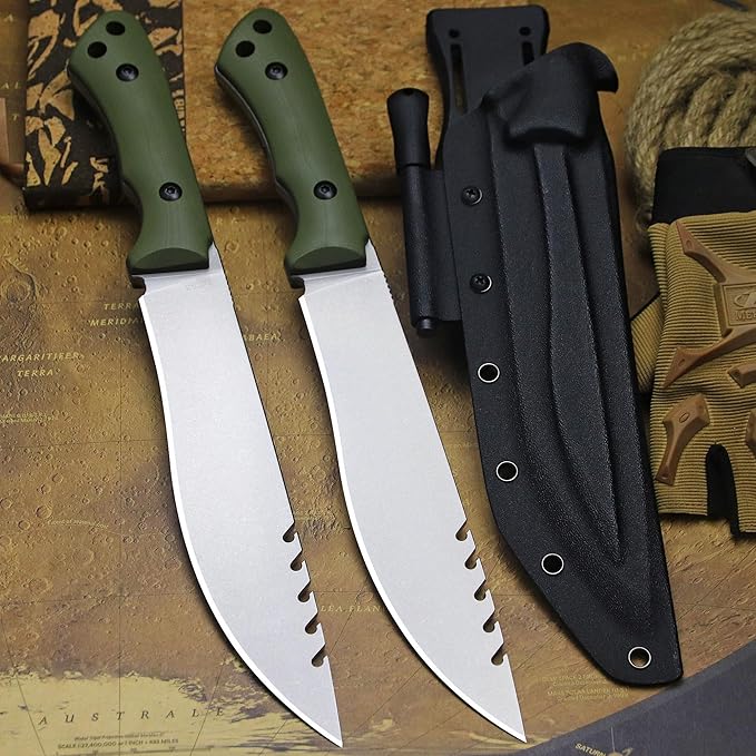 13.4-inch DC53 steel full tang hunting knife + K sheath. Suitable for camping, hiking, hunting and as daily carry equipment for handicrafts. (G10 - Jungle Style A)