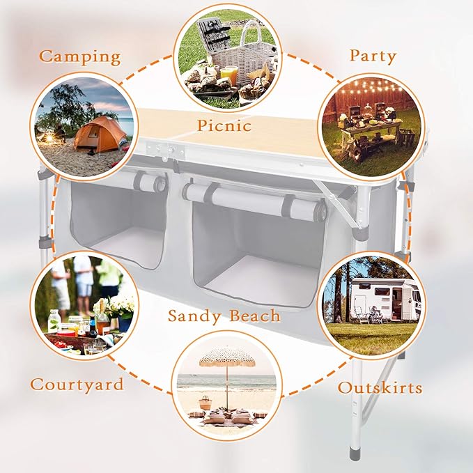 Camp Field Camping Folding Aluminum Table with Adjustable Legs for Outdoor Travel Beach, Backyards, BBQ, Party and Picnic Foldable Table