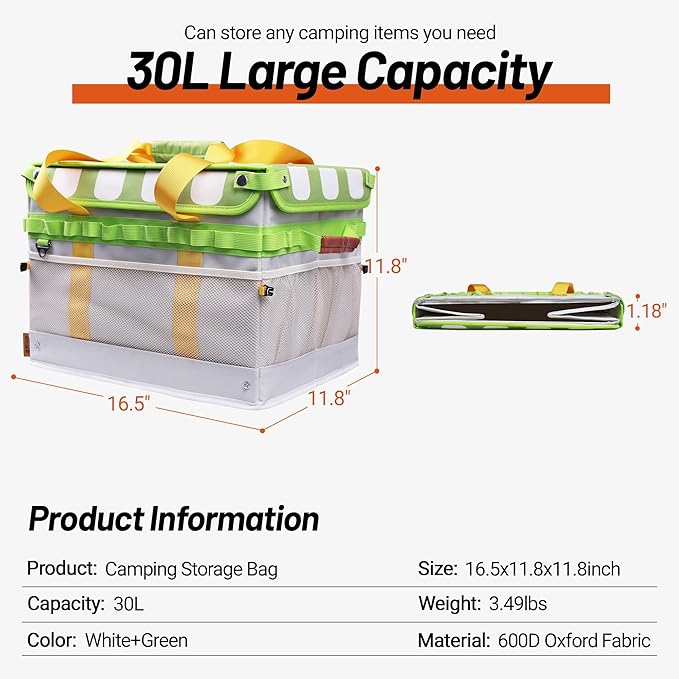 Himalaya Camping Organizer and Storage Tote, Carrot Orange Camping Organizer Containers with Adjustable Dividers, 30L Tactical Bag for Cooking Utensils Cookware Hiking Picnic RV