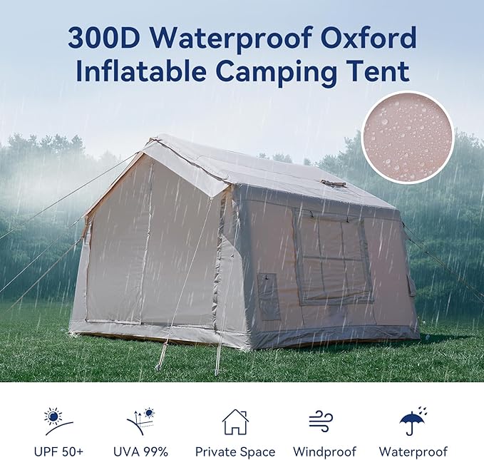 Inflatable Blow Up Tents for Camping,Waterproof Oxford Hot Tent with Manual Pump,Spacious Easy Setup Inflatable Camping Air Tent for Family Glamping