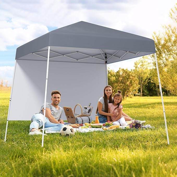 Tangkula 10x10 FT Pop Up Canopy with Sidewall, UPF 50+ Easy Setup Outdoor Tent with Backpack, 4 Stakes, Portable Heavy-Duty Canopy Tent for Party Events Camping Picnic, 10x10 Base, 8x8 Top