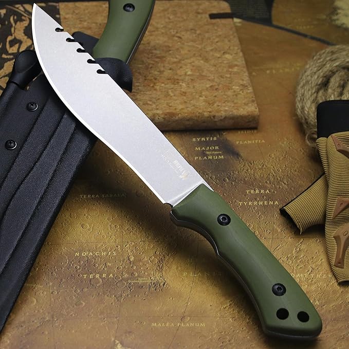 13.4-inch DC53 steel full tang hunting knife + K sheath. Suitable for camping, hiking, hunting and as daily carry equipment for handicrafts. (G10 - Jungle Style A)