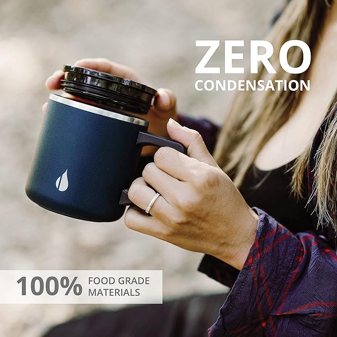 Elemental Insulated Coffee Mug - Triple-Wall Stainless Steel Summit Travel Cup for Hot and Cold Drinks - Thermal Coffee Mug with Lid and Handle for Camping, Office & Travel 12oz - Navy Blue