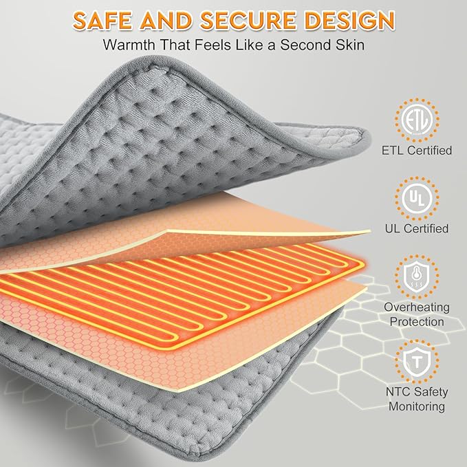 Heating Pad for Back Pain & Period Cramps Relief - Birthday Gifts for Women Men Mom Dad, Portable Electric Neck and Shoulder Heating Pads Large, 10 Heat Settings, ETL Certified, 12"x24"