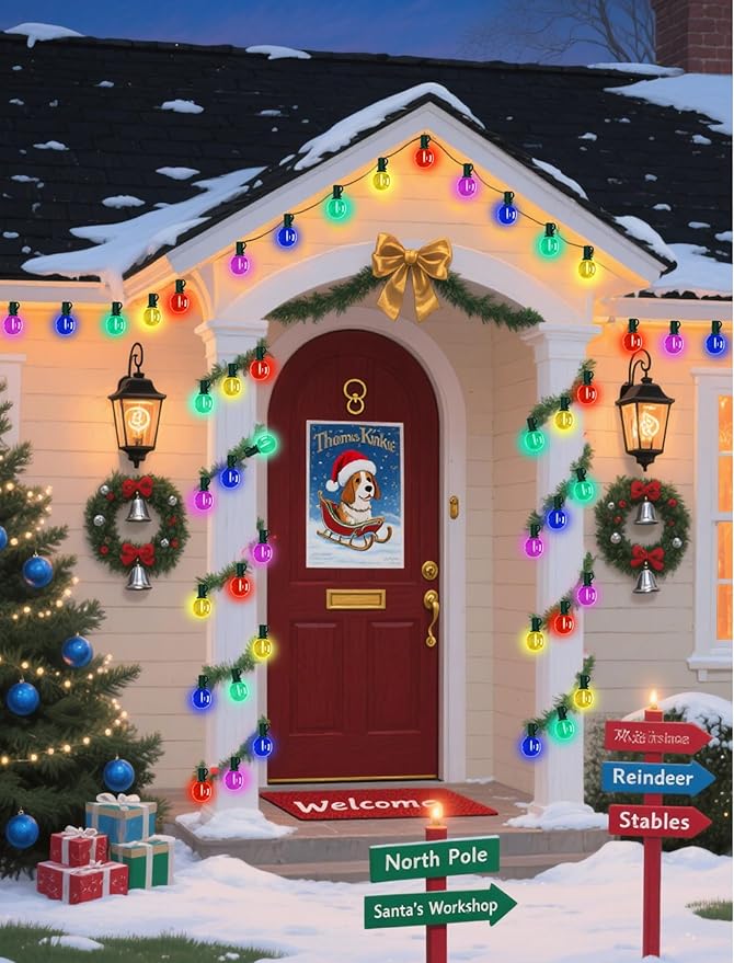 50Ft Multicolor Christmas Decorations Lights G40 Globe Outdoor String Light with 27 Shatterproof Colorful Bulbs, Hanging Patio Lights Waterproof for Backyard Porch Balcony Wedding Party Roofline-Green