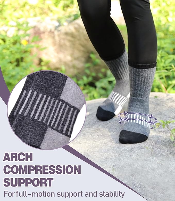 DYW Womens Merino Wool Hiking Socks Thermal Warm Winter Boot Crew Socks Cushion Work Walking Gift Socks 5 Pairs