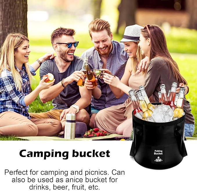 Collapsible Bucket with Handle, Lightweight Folding Water Container, Portable Collapsible Bucket for Fishing, Camping, Hiking, Backpacking, Outdoor Survival, Car Washing Black 20L