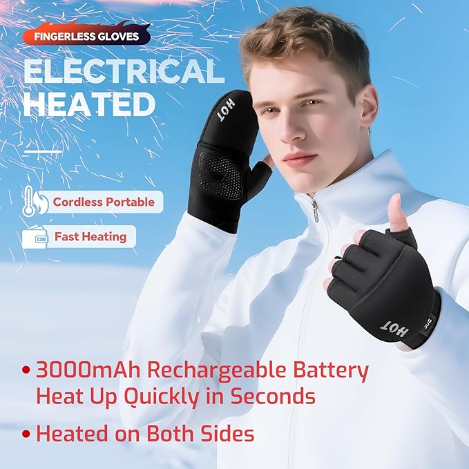 Heated Gloves for Men Women- Rechargeable Electric Full & Half Hands Electric Heated Gloves Cold Winter Work Arthritis Pain Relief Hot Compress Hand Warmers for Snow Cycling Skiing Hunting