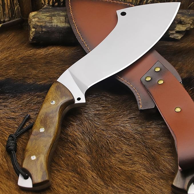 BA-KOR USA (Savior III) 8mmDC53 steel 35CM (14 ") full Tang fixed knife with leather sheath and (5.9 ") ceria ignition head, suitable for outdoor hunting, camping, clearing, adventure, fishing, EDC, BBQ (BA-K0d(8mm))