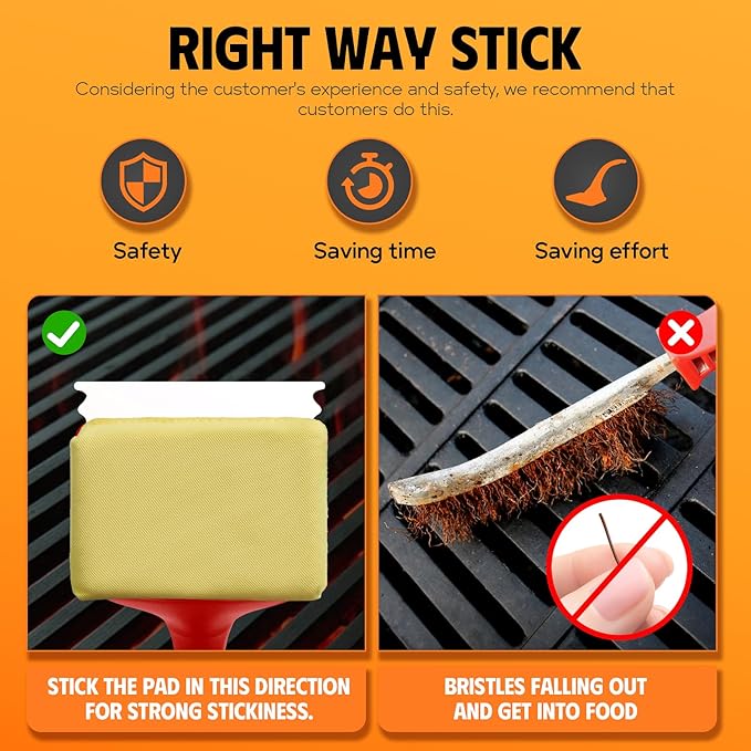 MEKER Grill Brush Bristle Free, Grill Cleaner Brush with 3 BBQ Replacement Head, Seamless Scraper Tool for Cast Iron, Stainless Steel Grates, Safe Grill Scraper Outdoor BBQ Grill, Red