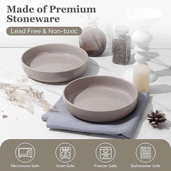 HaWare Pasta Bowls Set of 6, 33oz Large Salad Bowls for Home Kitchen, Ceramic Serving Plates for Soup, Cereal, Scratch-resistant Wide and Shallow Dinner Bowl, Microwave & Dishwasher Safe, Cream Coffee