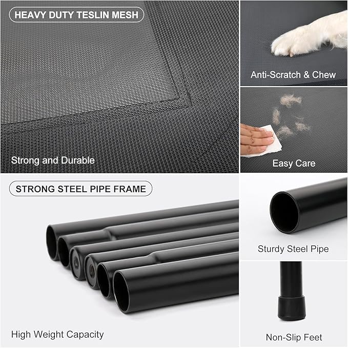 Cooling Elevated Dog Bed with Non-Slip Floor Protectors & Breathable Mesh, Raised Indoor & Outdoor Dog Cot Hammock, 34" L x 22" W x 8" Th, Small, Grey