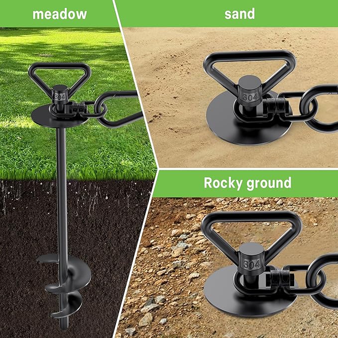 TOMBABY Dog Tie Out Stake-Heavy Duty 304 Stainless Steel Dog Runner, Ground Anchor with 360° Swivel & Anti-Tangle,Use Any for to 150LBS Dogs- Dog Stakes for Outside Camping, Suitable for Any Dog Cable