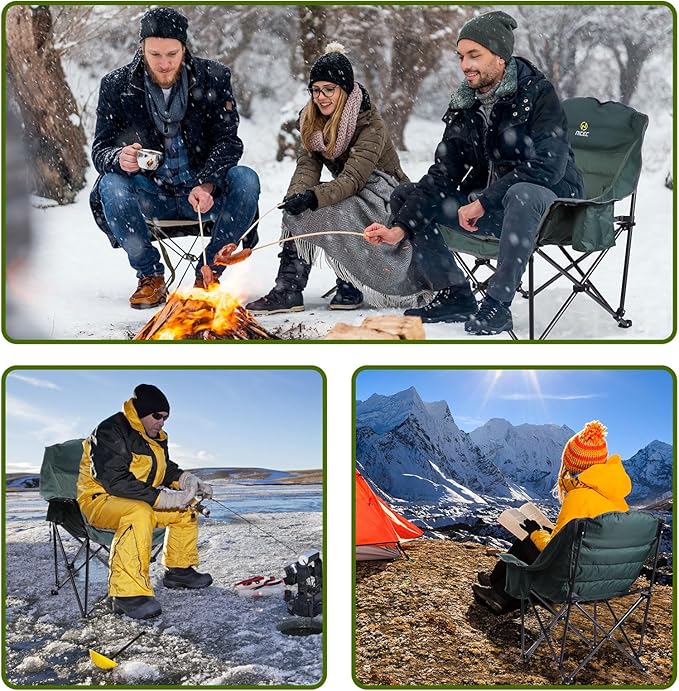 Nice C Heated Camping Chairs with Battery, Outdoor Heated Chair, Oversized XL Padded Camping Chair, Camp Chairs, Wide&Thick, Heavy Duty 400lb, Carry Bag, Cupholder & Cooler (Two Green)