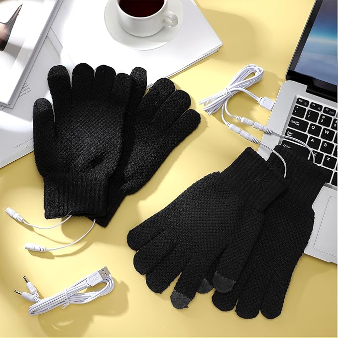 Bencailor 2 Pairs Usb Winter Heated Gloves Mitten Hand Washable Knitting Touchscreen Laptop Gloves