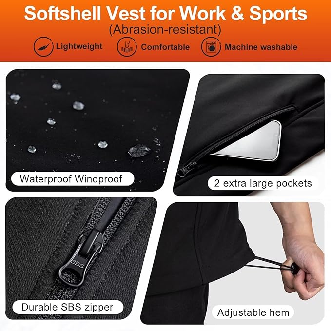 Heated Vest For Men with Battery Pack, Electric Heated Jacket, Smart Controller with Light-Out Design