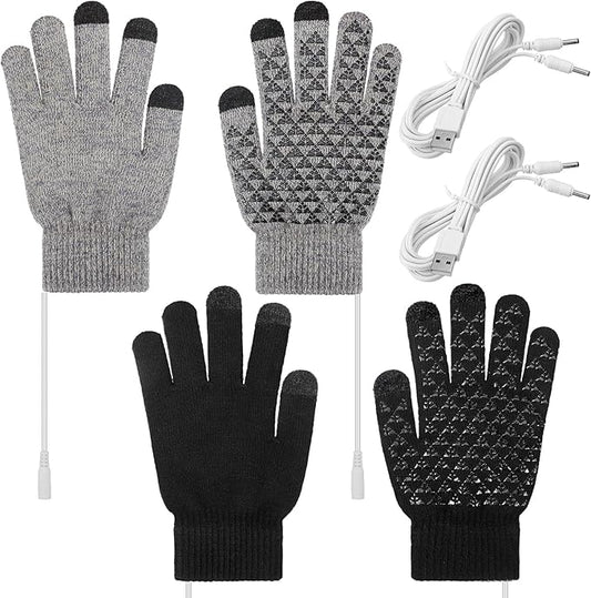 Bencailor 2 Pairs Usb Winter Heated Gloves Mitten Hand Washable Knitting Touchscreen Laptop Gloves