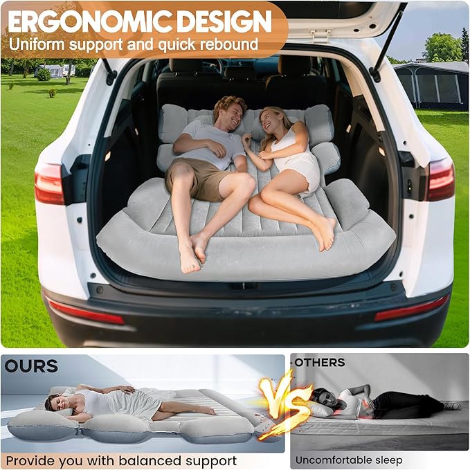 SUV Air Mattress, Thickened Car Air Mattress, SUV Mattress for Truck, Double-Sided Inflatable car Bed with 2 Pillows & Air Pump, Car Camping Mattress Back Seat, Inflatable Bed for Suvs
