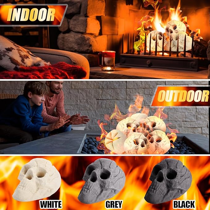 1 Pack Fire Pit Skulls 8.7 Inch Halloween Imitated Human Ceramic Firepit Head Fireproof Skulls Bonfire Accessories Fake Logs Halloween Decor for Gas Campfire Fireplace Wood Fires (White)