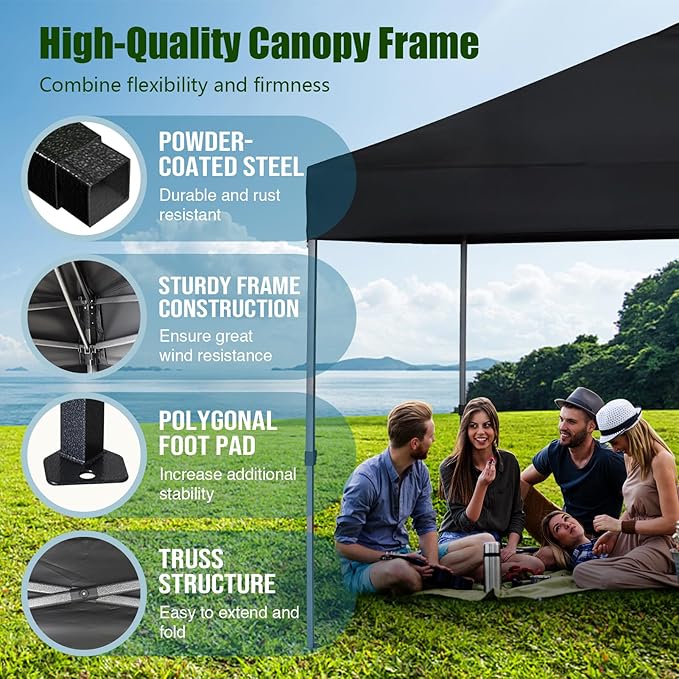 Eurmax USA NOMATTER ONE-Person Open&Close 10x10ft Pop Up Canopy Tent,Portable Shelter Canopy for Outdoor Events,Instant Canopies, Temporary Sunshade,Bonus 4 Sand Bags(Black)