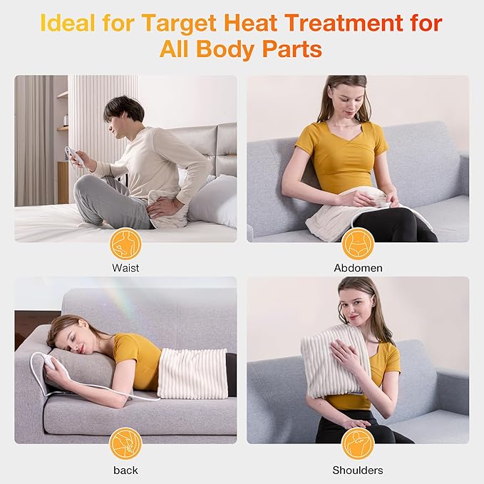 WOOMER Weighted Massage Electric Heating Pad for Back Pain, Neck and Shoulders Cramps Relief, 12’’x24’’, 3.7lb BPA-Free and Non-Toxic Beads, 4 Heat Settings, 4 Massage Modes, 2h Auto-Off